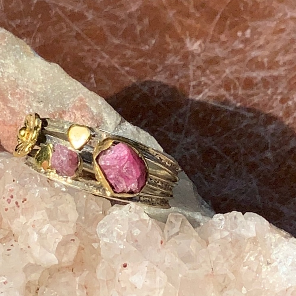 RAW ROUGH PINK TOURMALINE 925 STERLING SILVER RING, SIZE 8